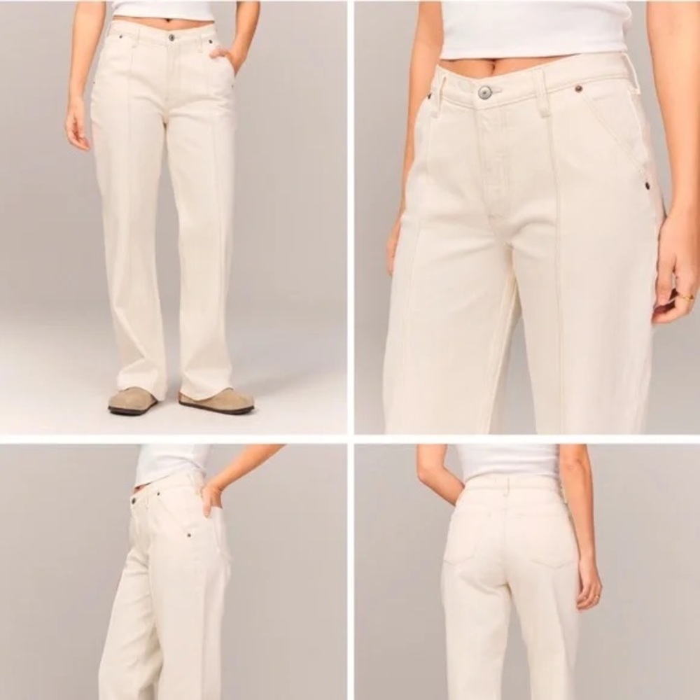 Abercrombie & Fitch Vintage Comfort Stretch Curve Love Mid Rise Baggy Cream Jean - Picture 5 of 9